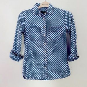 J Crew blue & white patterned button up blouse